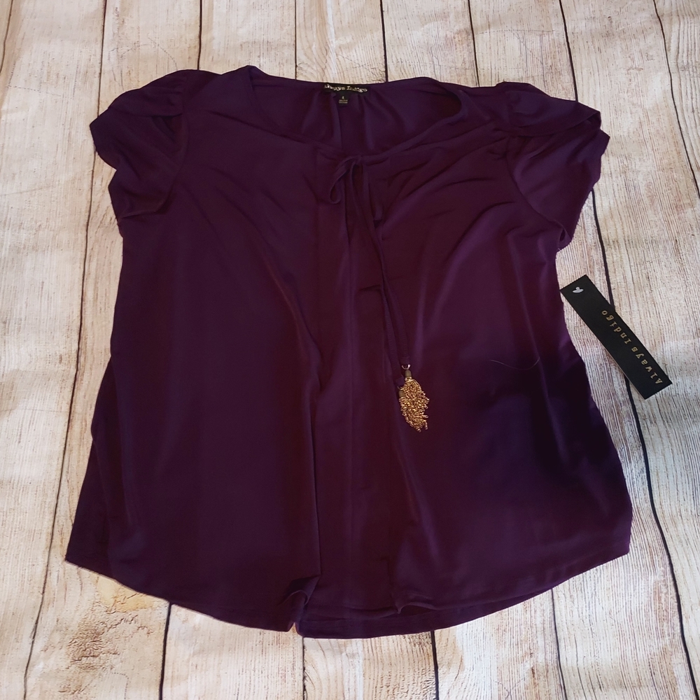 London Times Purple Tie-Front Blouse